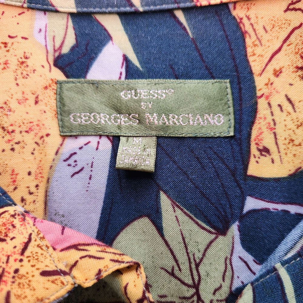 Vintage 80s 90s GUESS by Georges Marciano Medium Hawaiian Shirt Aloha Floral - Picture 3 of 10